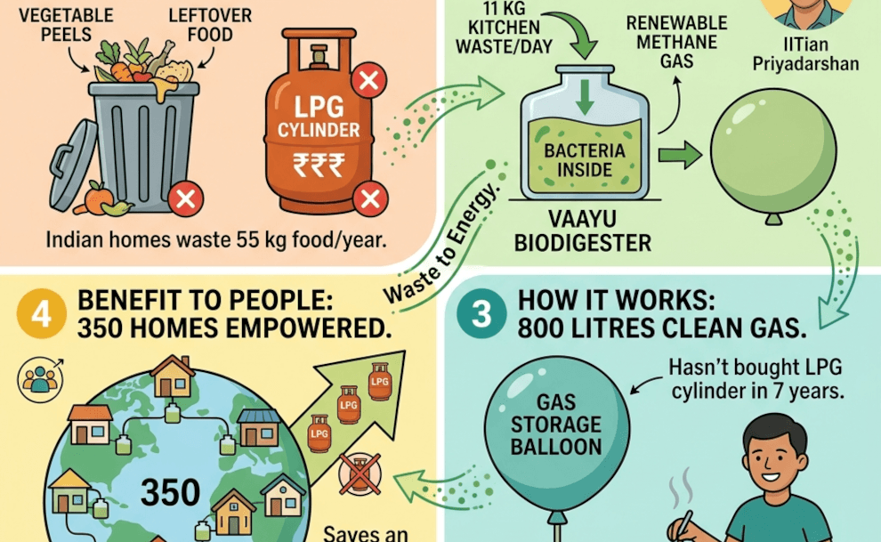 IITian’s Biodigester Turns Kitchen Waste Into Free Cooking Gas